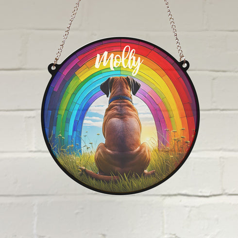 Boxer Rainbow Bridge Personalised Stained Glass Effect Suncatcher
